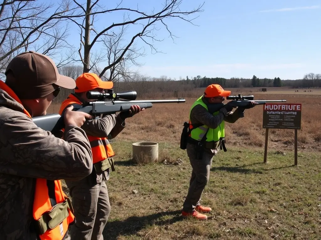 An image of hunters practicing regulated hunting in a controlled environment, emphasizing safety and sustainability, representing the Hunting Regulation and Sustainable Practices program.